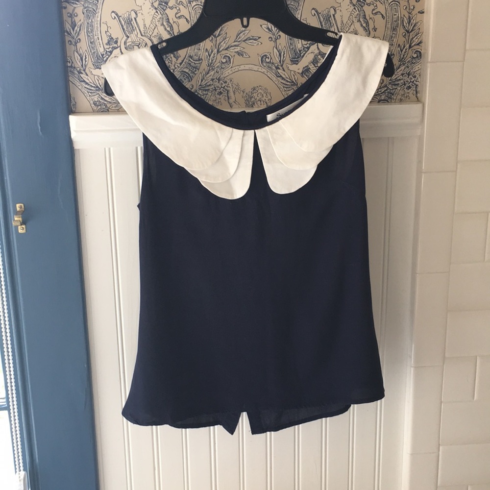 Peter pan collar navy blouse